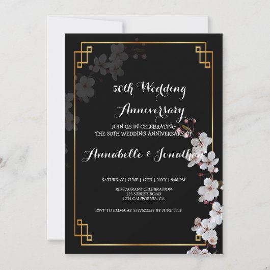 white Cherry Blossom &golden FWedding Jubileum Kaart (Voorkant)