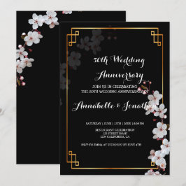 white Cherry Blossom &golden FWedding Jubileum Kaart