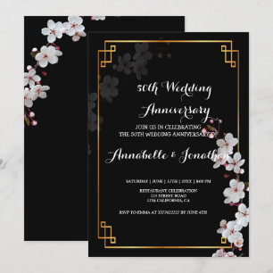 white Cherry Blossom &golden FWedding Jubileum Kaart
