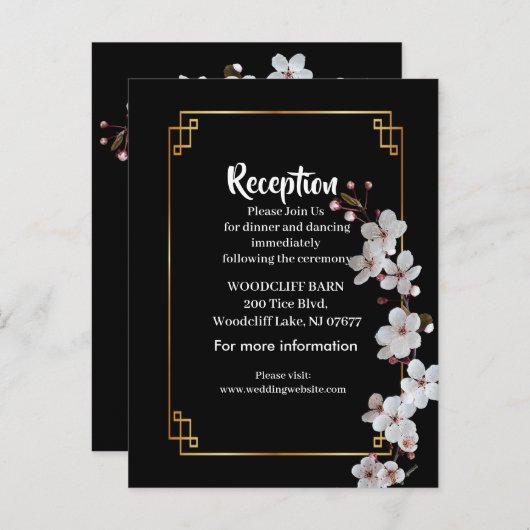white Cherry Blossom &golden Lijst Aankondigingskaart (Voorkant / Achterkant)