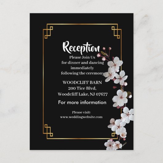 white Cherry Blossom &golden Lijst Aankondigingskaart (Voorkant)