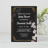 white Cherry Blossom &golden Lijst Baby shower Kaart (Staand voorkant)