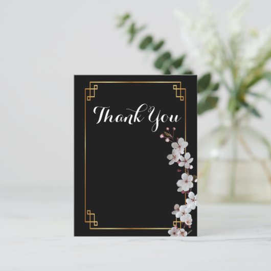 white Cherry Blossom &golden Lijst Dank u wel Briefkaart (Staand voorkant)