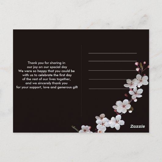 white Cherry Blossom &golden Lijst Dank u wel Briefkaart (Achterkant)