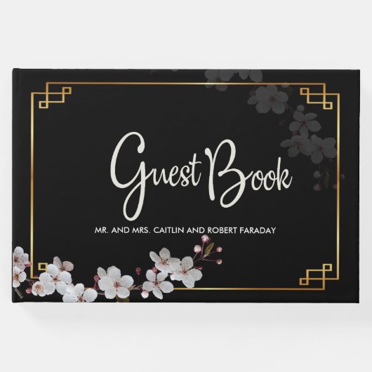 white Cherry Blossom &golden Lijst Gastenboek (Voorkant)