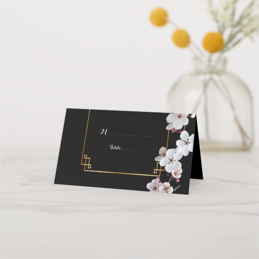 white Cherry Blossom &golden Lijst Plaatskaartje (Voorkant)
