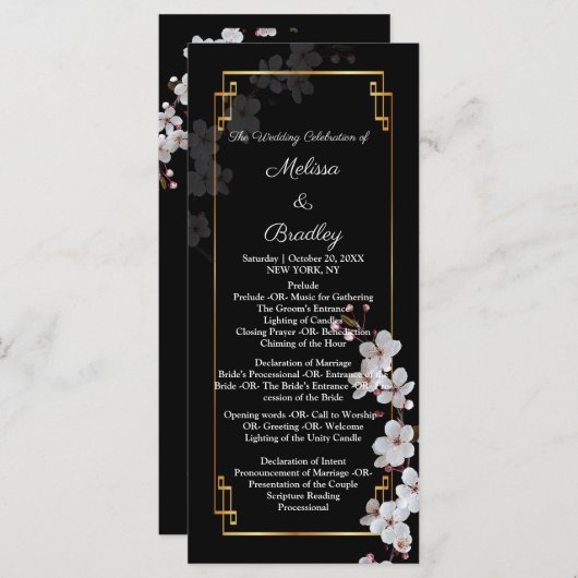 white Cherry Blossom &golden Lijst Programmakaart (Voorkant / Achterkant)