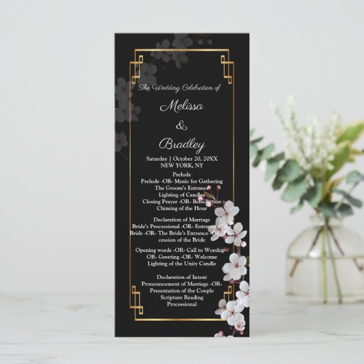 white Cherry Blossom &golden Lijst Programmakaart (Staand voorkant)