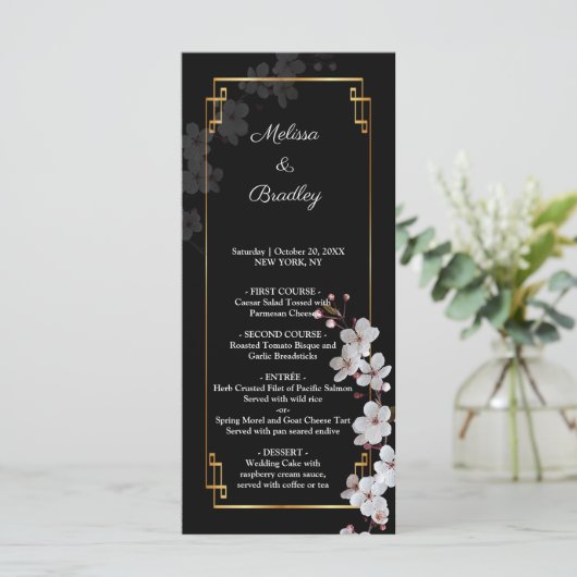 white Cherry Blossom &golden Lijst Programmakaart (Staand voorkant)