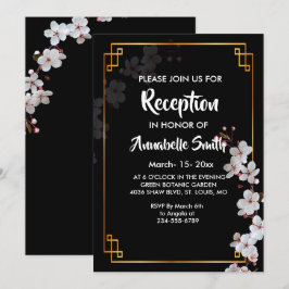 white Cherry Blossom &golden Lijst Receptie Kaart