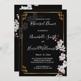 white Cherry Blossom &golden Lijst Rehearsal Dinn Kaart