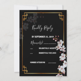 white Cherry Blossom &golden Lijst RSVP Kaart