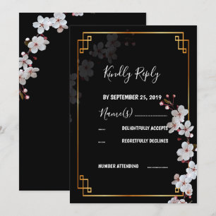 white Cherry Blossom &golden Lijst RSVP Kaart