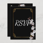 white Cherry Blossom &golden Lijst RSVP Uitnodiging Briefkaart (Voorkant / Achterkant)