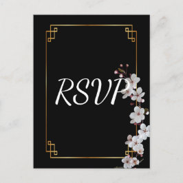 white Cherry Blossom &golden Lijst RSVP Uitnodiging Briefkaart