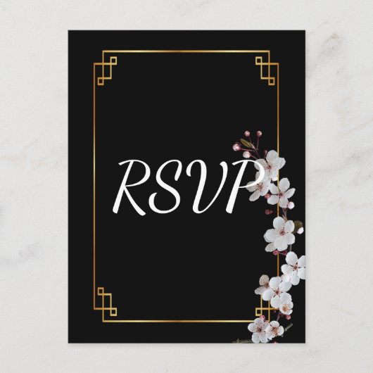 white Cherry Blossom &golden Lijst RSVP Uitnodiging Briefkaart (Voorkant)