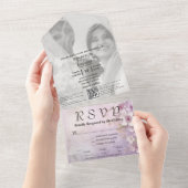 White Cherry Blossom Mauve Foto QR Code Website All In One Uitnodiging (Afscheurbaar)