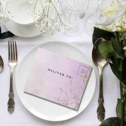 White Cherry Blossom Mauve Foto QR Code Website All In One Uitnodiging