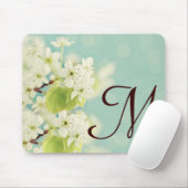 White Cherry Blossom Monogram Initiaal Muismat (Met muis)