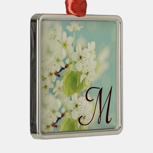 White Cherry Blossom Monogram Initiaal Ornament (Rechts)