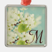 White Cherry Blossom Monogram Initiaal Ornament (Voorkant)
