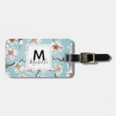 White Cherry Blossom Monogram Name Bagagelabel (Voorkant horizontaal)