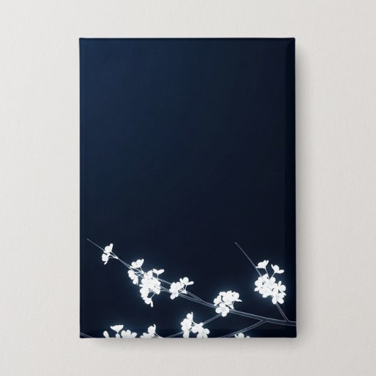 White Cherry Blossom Navy Background Button (Voorkant)