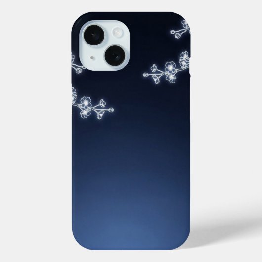 White Cherry Blossom Navy Background Case-Mate iPhone Case (Achterkant)