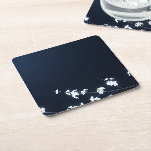 White Cherry Blossom Navy Background Kartonnen Onderzetters (Schuin)