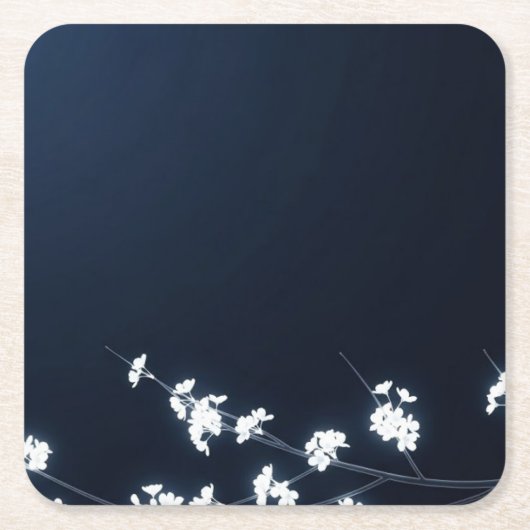 White Cherry Blossom Navy Background Kartonnen Onderzetters (Voorkant)