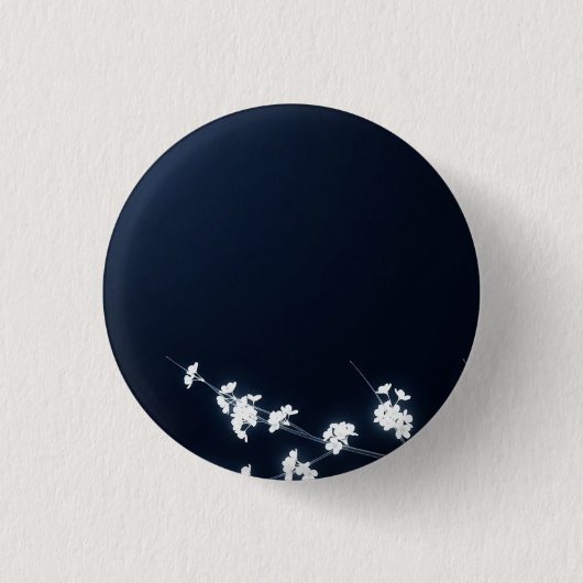 White Cherry Blossom Navy Background Ronde Button 3,2 Cm (Voorkant)