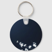 White Cherry Blossom Navy Background Sleutelhanger (Voorkant)