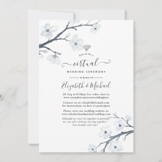 White Cherry Blossom Online Virtual Wedding Kaart (Voorkant)