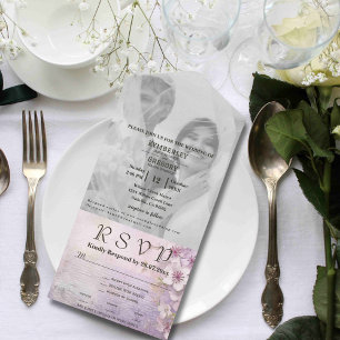 White Cherry Blossom op Mauve Paarse foto website All In One Uitnodiging