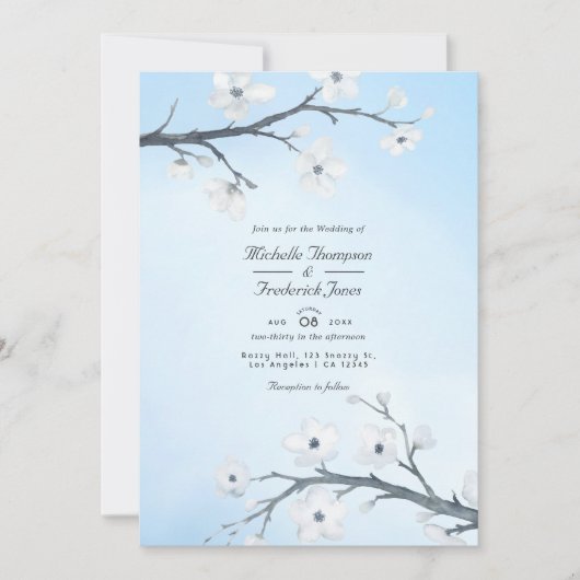 White Cherry Blossom QR Code RSVP Weddenschap Kaart (Voorkant)