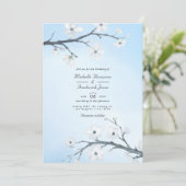 White Cherry Blossom QR Code RSVP Weddenschap Kaart (Staand voorkant)
