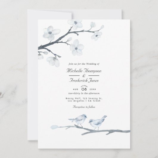 White Cherry Blossom QR Code RSVP Weddenschap Kaart (Voorkant)