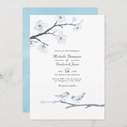 White Cherry Blossom QR Code RSVP Weddenschap Kaart (Voorkant / Achterkant)