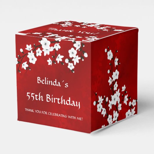 White Cherry Blossom Red Bedankt voor de verjaarda Bedankdoosjes (Voorkant Zijde)
