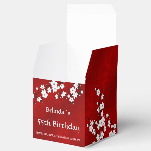 White Cherry Blossom Red Bedankt voor de verjaarda Bedankdoosjes (Geopend)