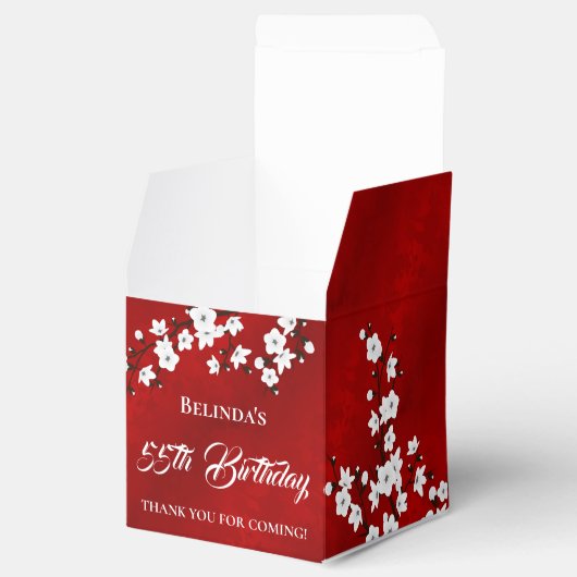 White Cherry Blossom Red Bedankt voor de verjaarda Bedankdoosjes (Geopend)