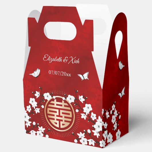 White Cherry Blossom Red | Chinees huwelijk Bedankdoosjes (Geopend)