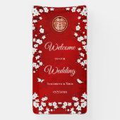 White Cherry Blossom Red | Chinees huwelijk Spandoek (Verticaal)