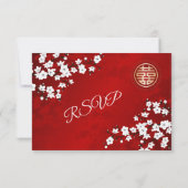White Cherry Blossom Red RSVP Chinese Weddenschap (Achterkant)