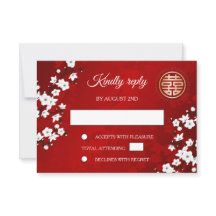 White Cherry Blossom Red RSVP Chinese Weddenschap