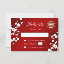 White Cherry Blossom Red RSVP Chinese Weddenschap Kaartje