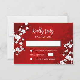 White Cherry Blossom Red RSVP Wedding Kaartje