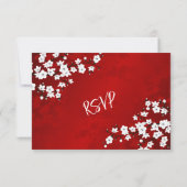 White Cherry Blossom Red RSVP Wedding Kaartje (Achterkant)