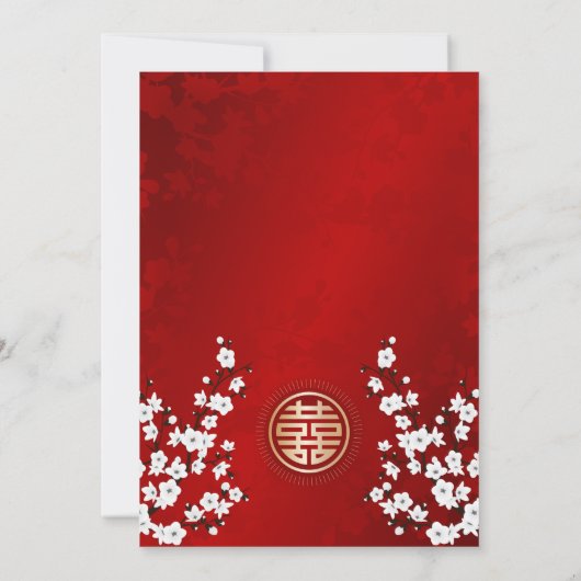 White Cherry Blossom | Rode Chinese bruiloft Kaart (Achterkant)