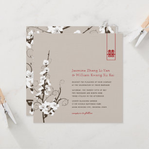 White Cherry Blossom Sakura zwemt Asian Wedding Kaart